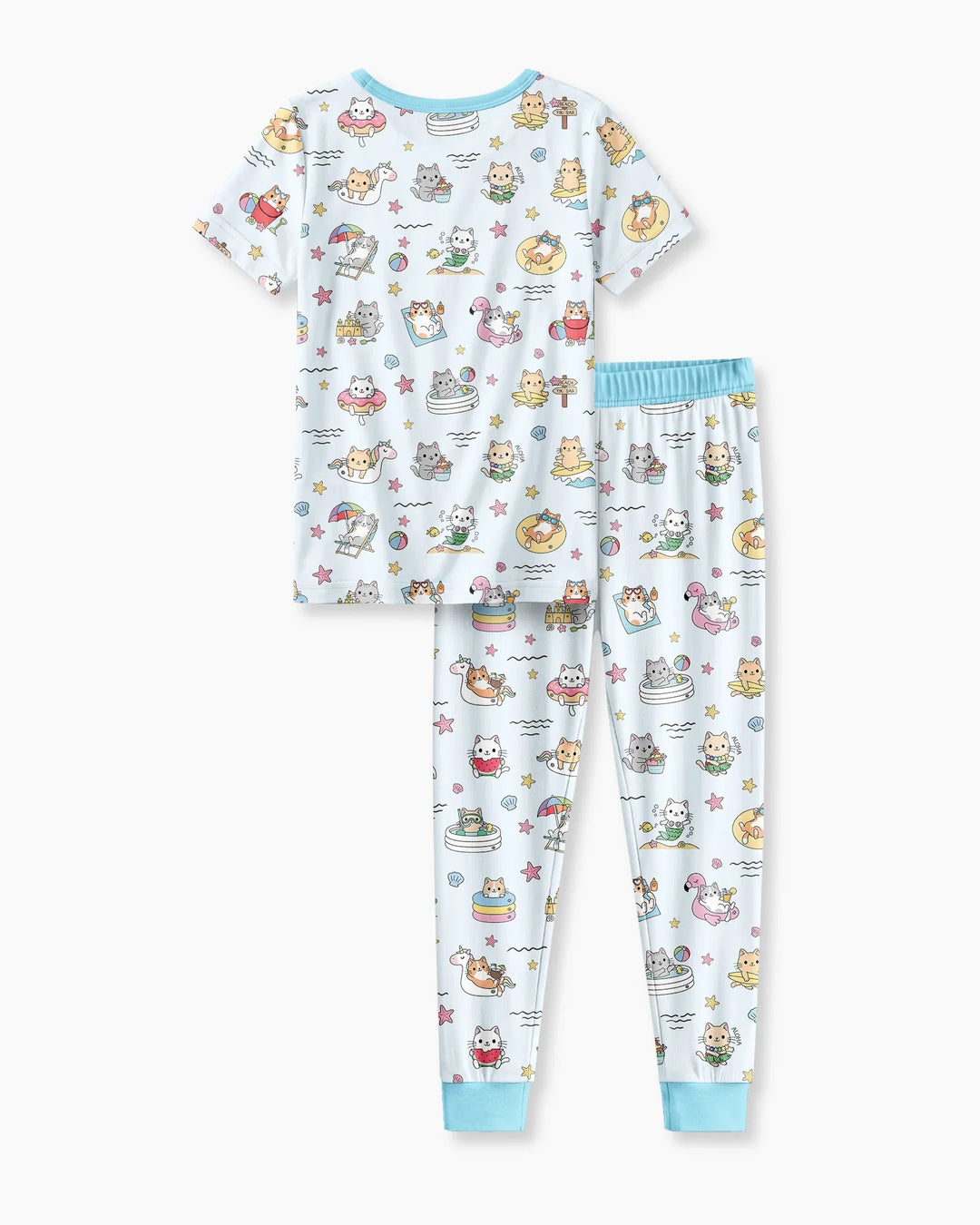 Kawaii Cats Summer Vacation Bamboo Two Piece Short Sleeve Pajama Set