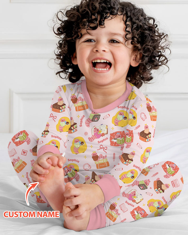 Little Book Worm Family Matching Bamboo Two Piece Long Sleeve Pajama Set