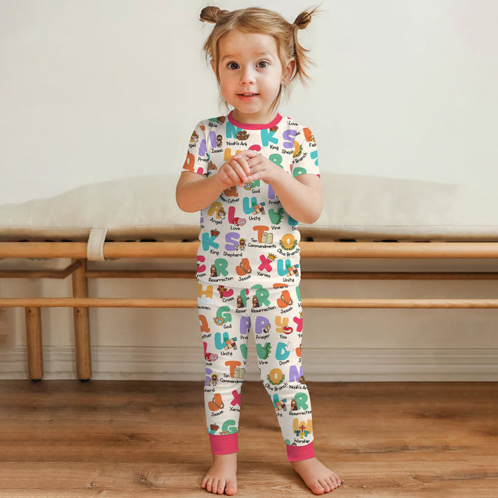 Biblical Alphabet Two Piece Short Sleeve Pajama Set