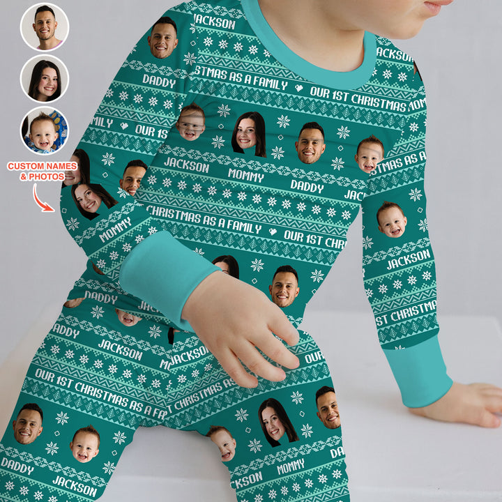 Custom Photo Our 1st Christmas as a Family Two Piece Long Sleeve Pajama Set
