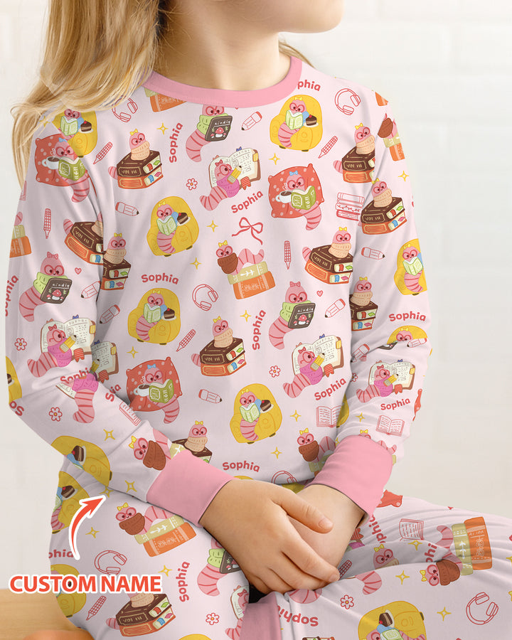 Little Book Worm Family Matching Bamboo Two Piece Long Sleeve Pajama Set