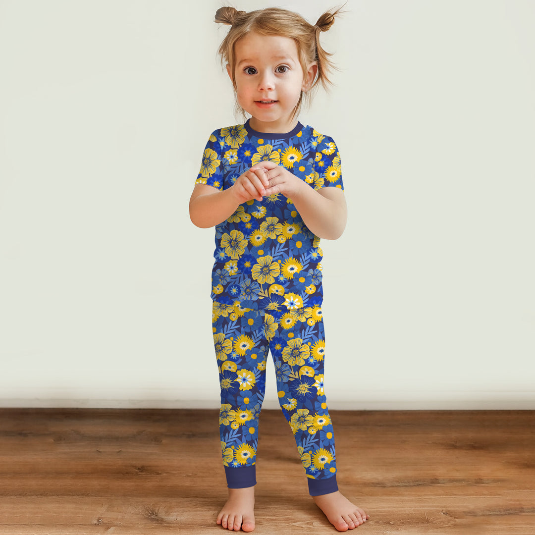 Hanukkah Little Flowers Girl Two Piece Short Sleeve Pajama Set , Hanukkah Little Flowers Girl Two Piece Short Sleeve Pajama Set - 12-18M