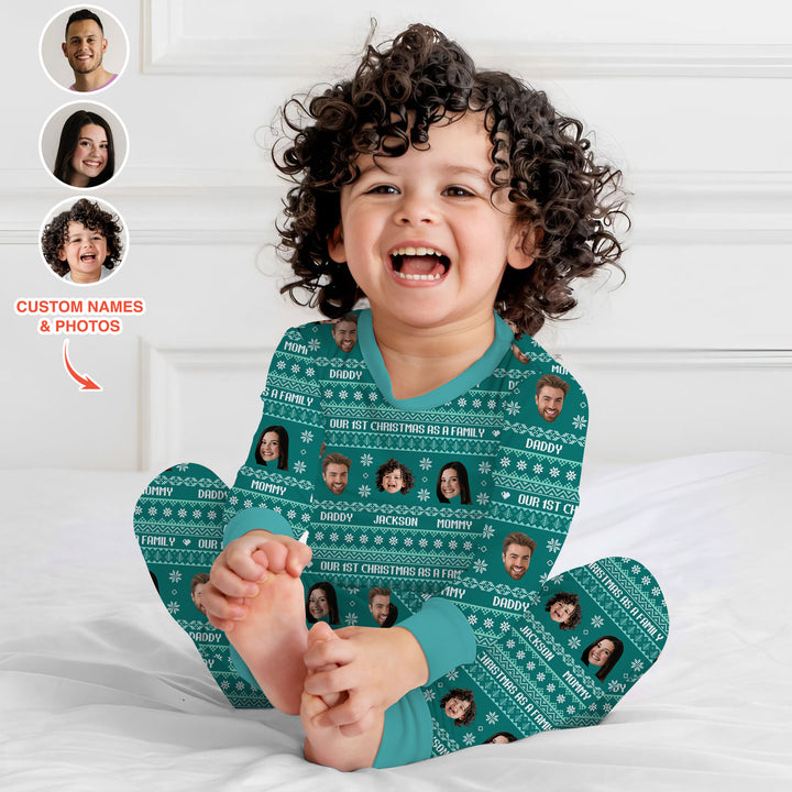 Custom Photo Our 1st Christmas as a Family Two Piece Long Sleeve Pajama Set
