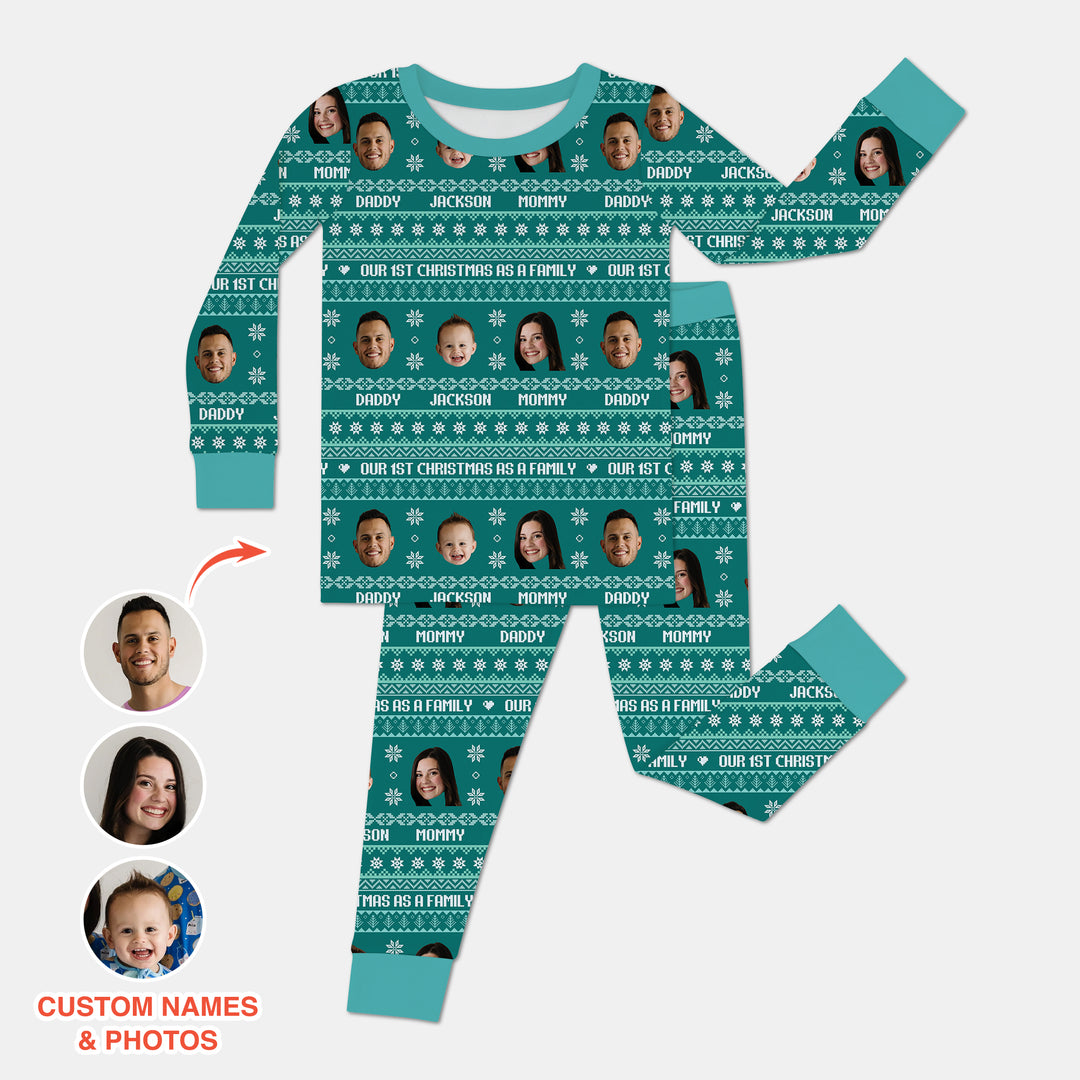 Custom Photo Our 1st Christmas as a Family Two Piece Long Sleeve Pajama Set