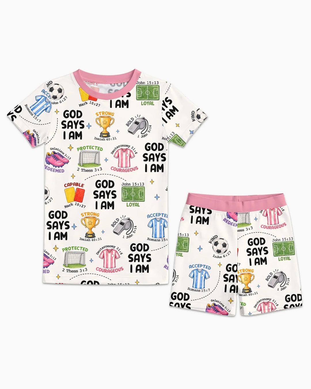 God Says I Am Soccer Bamboo Two Piece Short Sleeve Shorts Pajama Set