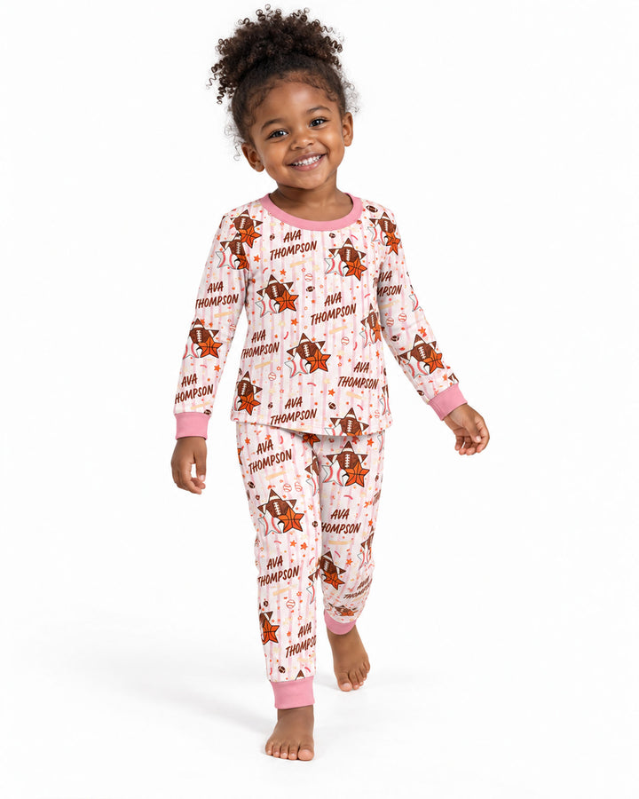 Sport Balls Custom Name Bamboo Two Piece Long Sleeve Pajama Set