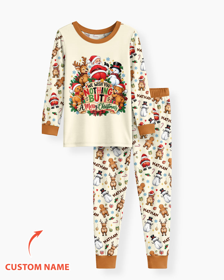 We Wish You Nothing But A Merry Christmas Custom Name Bamboo Two Piece Long Sleeve Pajama Set