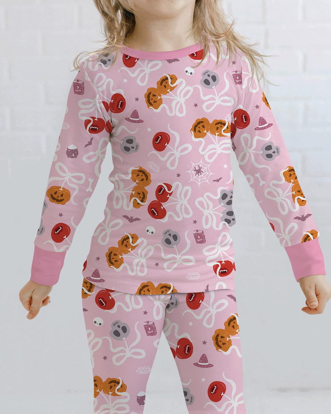 Spooky Halloween Cherry Matching Bamboo Two Piece Long Sleeve Pajama Set