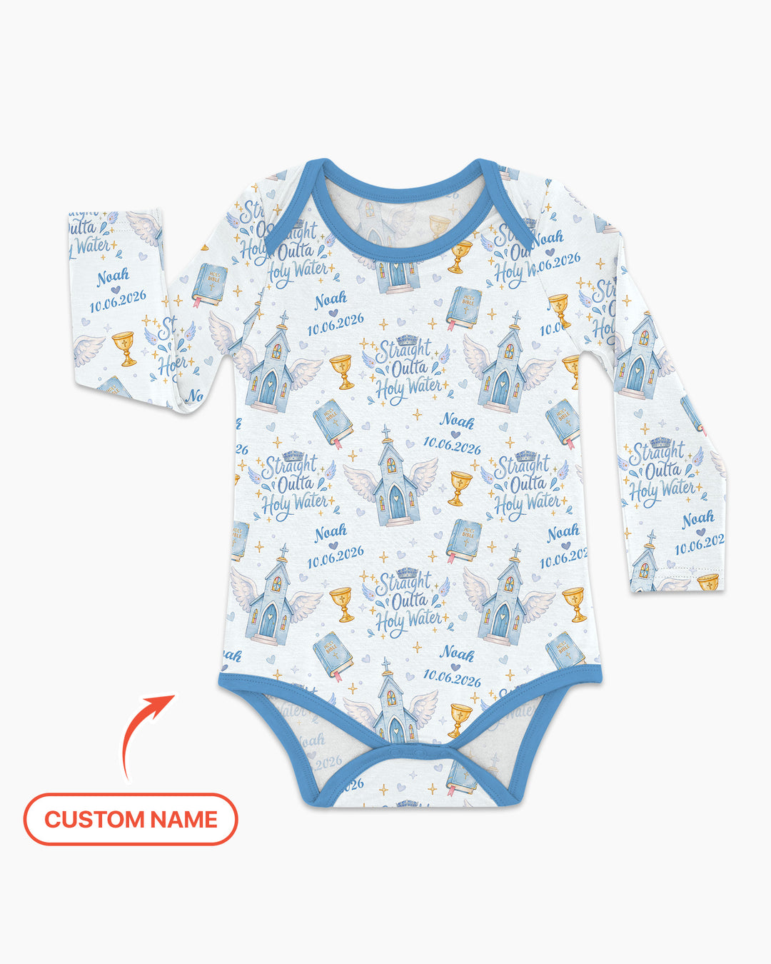 Custom Name Baptism Christening Straight Outta Holy Water Bamboo Bodysuit