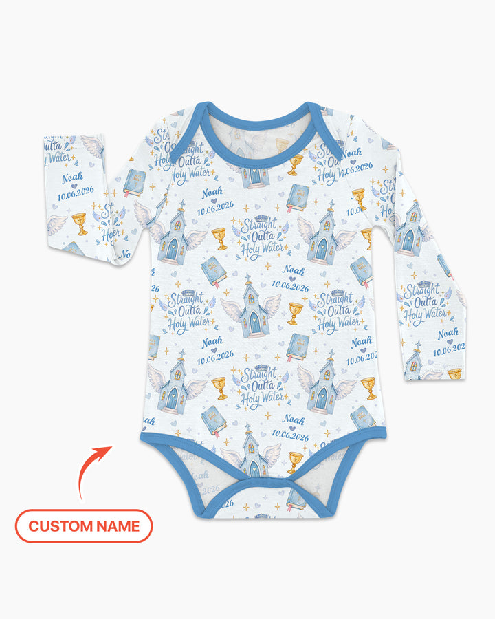 Custom Name Baptism Christening Straight Outta Holy Water Bamboo Bodysuit