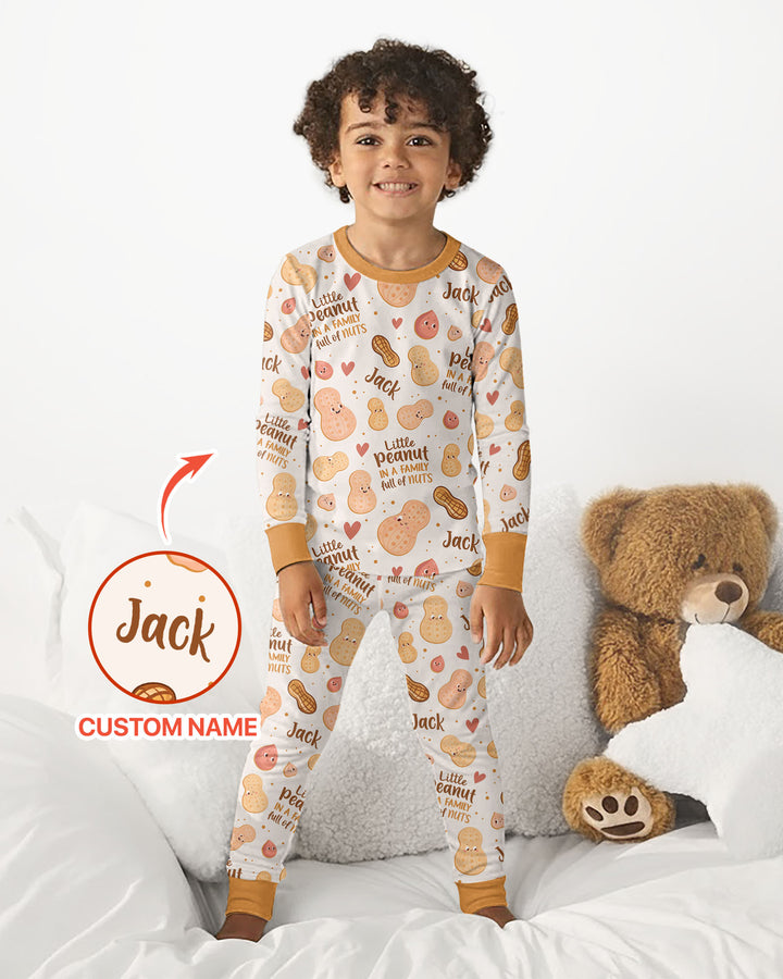 Custom Name Little Peanut In A Family Full Of Nuts Bamboo Two Piece Long Sleeve Pajama SeT