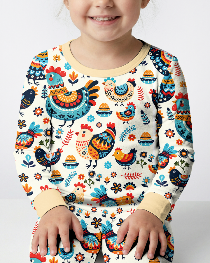 Pioneer Chickens And Roosters  Bamboo Two Piece Long Sleeve Pajama Set