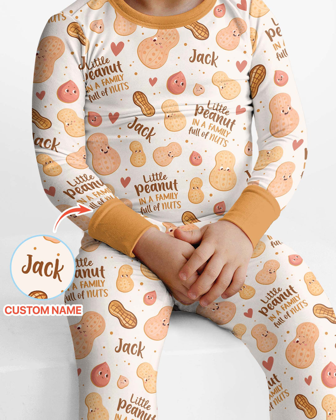 Custom Name Little Peanut In A Family Full Of Nuts Bamboo Two Piece Long Sleeve Pajama SeT