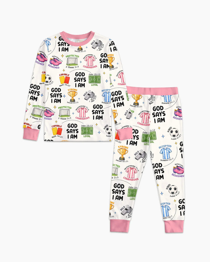 God Says I Am Soccer Bamboo Two Piece Long Sleeve Pajama Set