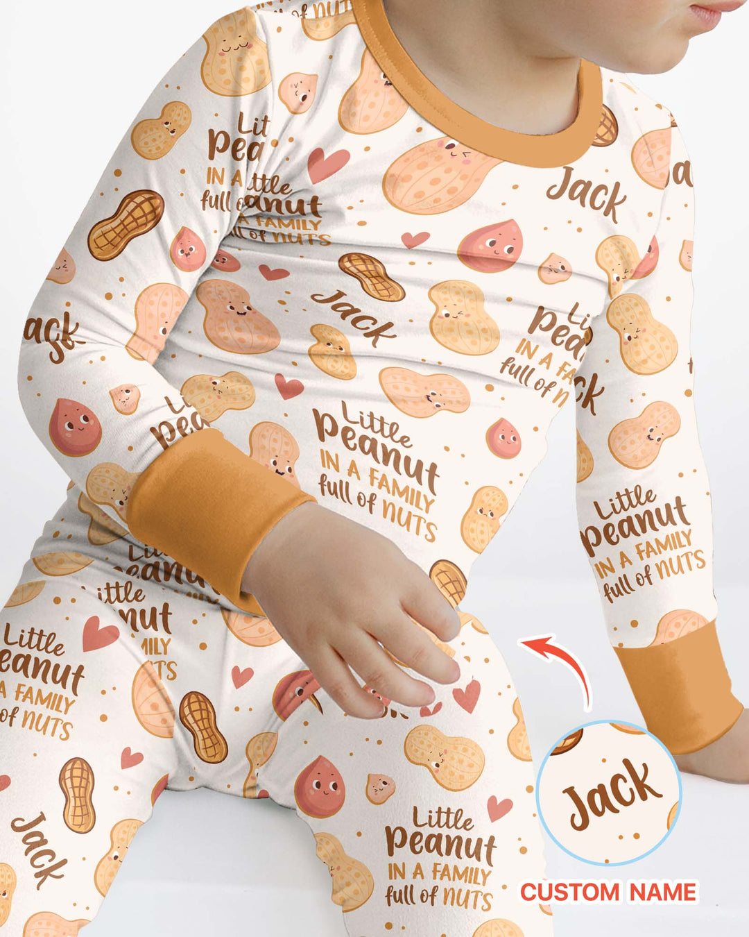 Custom Name Little Peanut In A Family Full Of Nuts Bamboo Two Piece Long Sleeve Pajama SeT