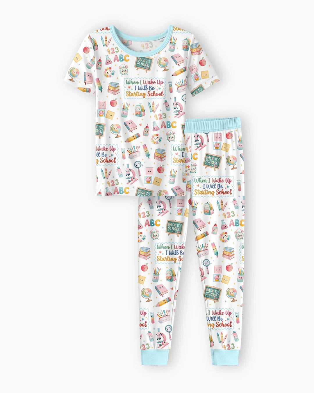 When I Wake Up I Will Be Starting School Bamboo Two Piece Short Sleeve Pajama Set