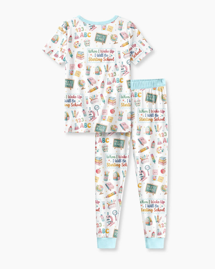When I Wake Up I Will Be Starting School Bamboo Two Piece Short Sleeve Pajama Set
