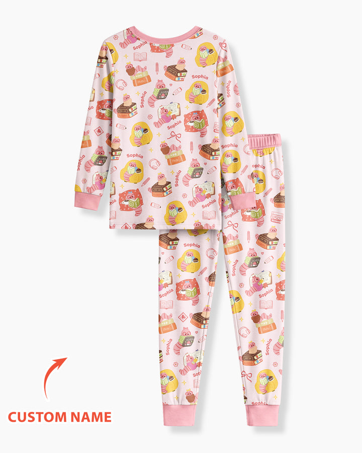 Little Book Worm Family Matching Bamboo Two Piece Long Sleeve Pajama Set