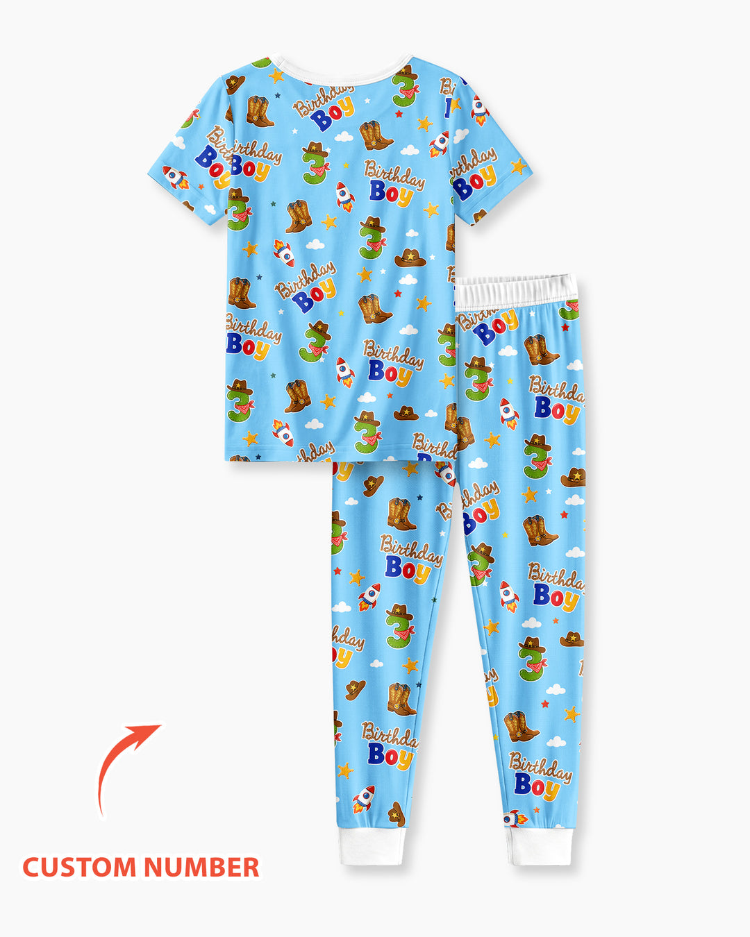 Custom Birthday Western Boy Bamboo Two Piece Short Sleeve Pajama Set