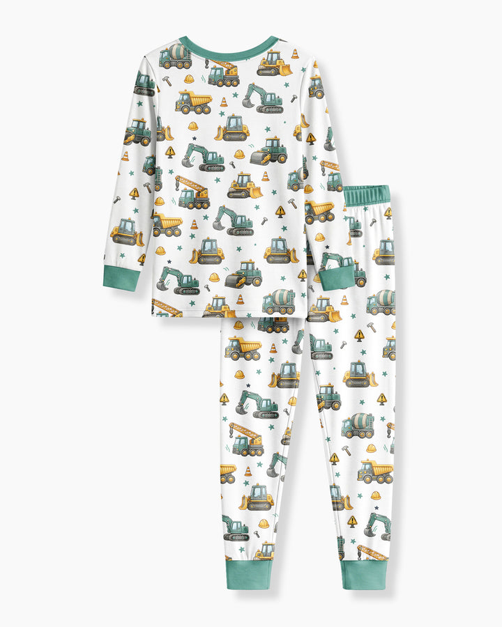 Construction Vehicles My God Is So Big Bamboo Two Piece Long Sleeve Pajama Set