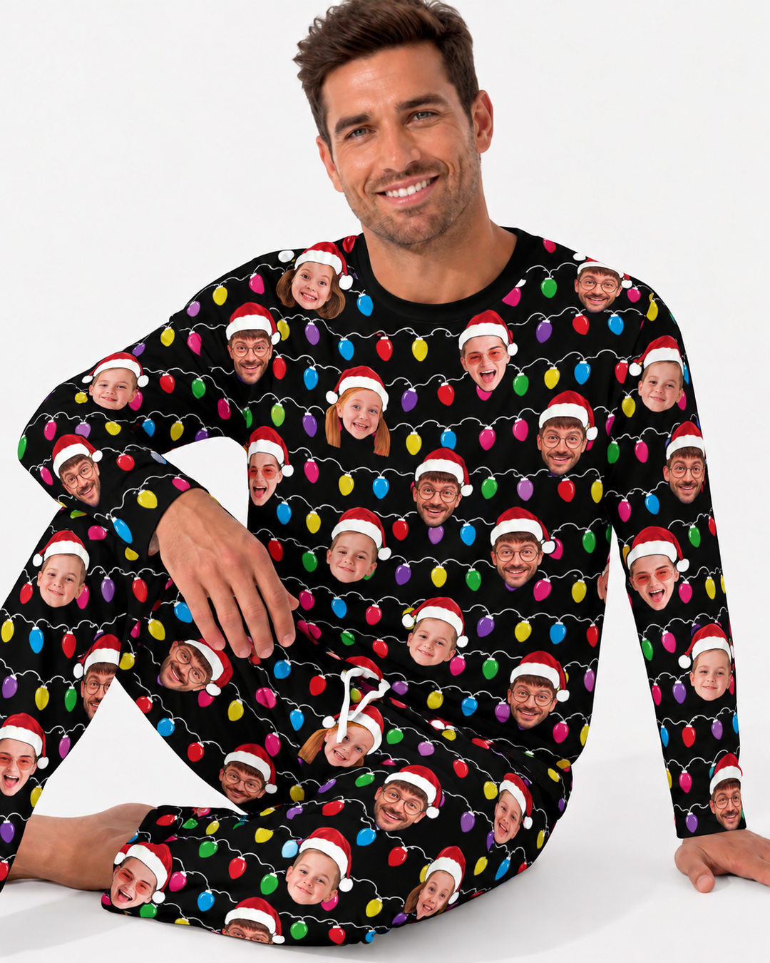 Custom Face Christmas Family Silly Xmas Leds Bamboo Men's Pajama Set