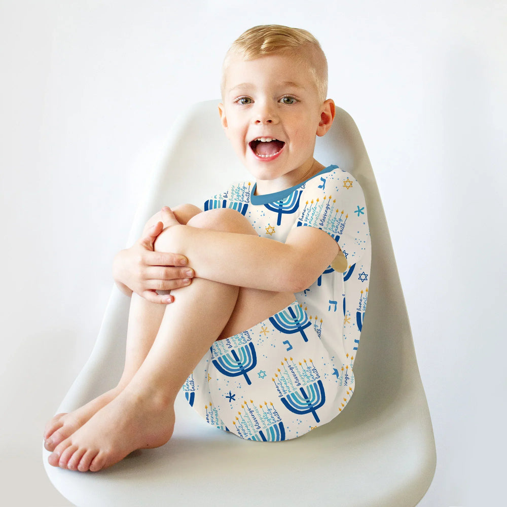 Hannukkah Menorah Family Matching Two Piece Short Sleeve Shorts Pajama Set , Hannukkah Menorah Family Matching Two Piece Short Sleeve Shorts Pajama Set - 12-18M / Girl