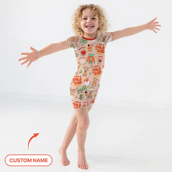 Merry Christmas I Am A Child Of God Two Piece Short Sleeve Shorts Pajama Set
