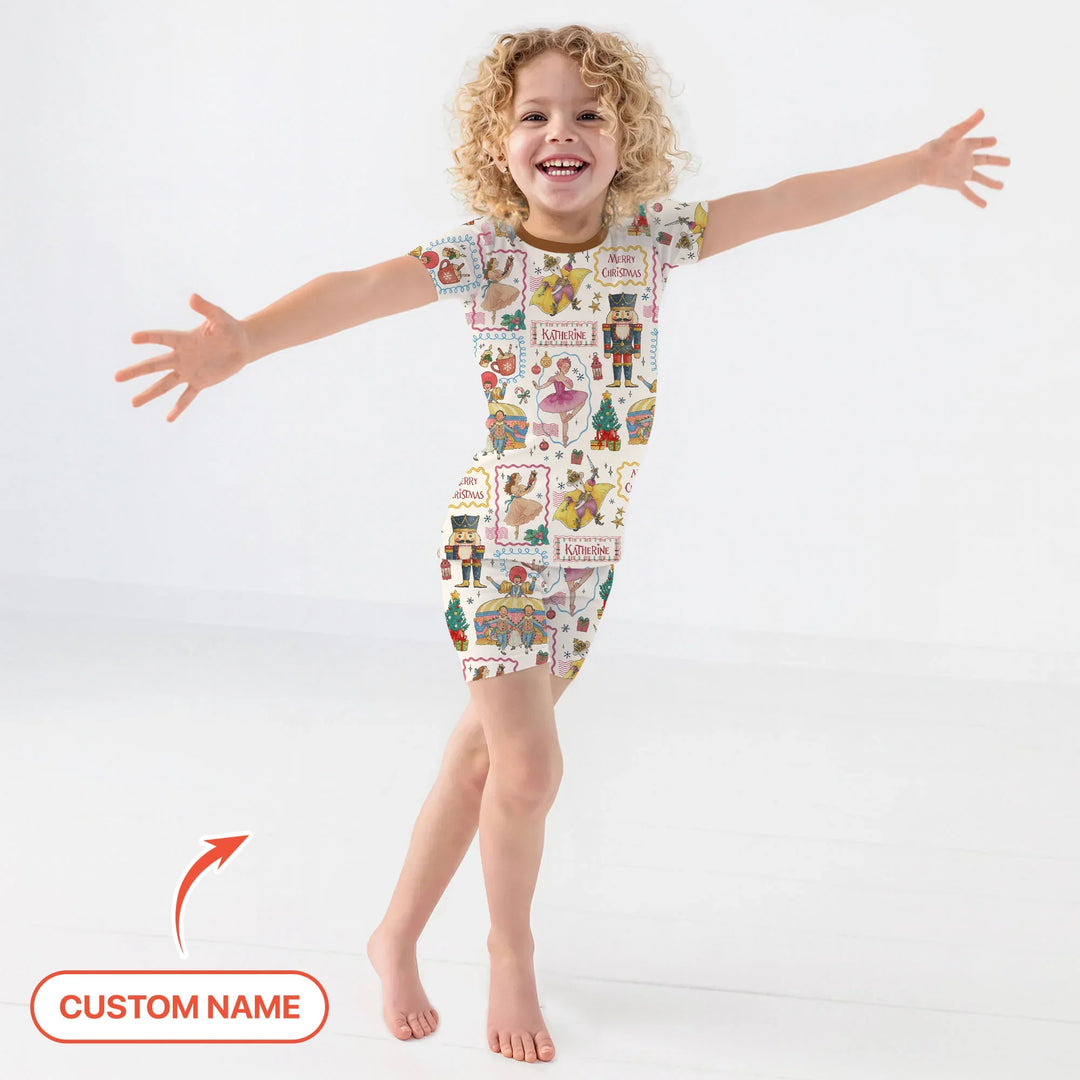 Custom Name "Magic of The Nutcracker" Merry Christmas Two Piece Short Sleeve Shorts Pajama Set