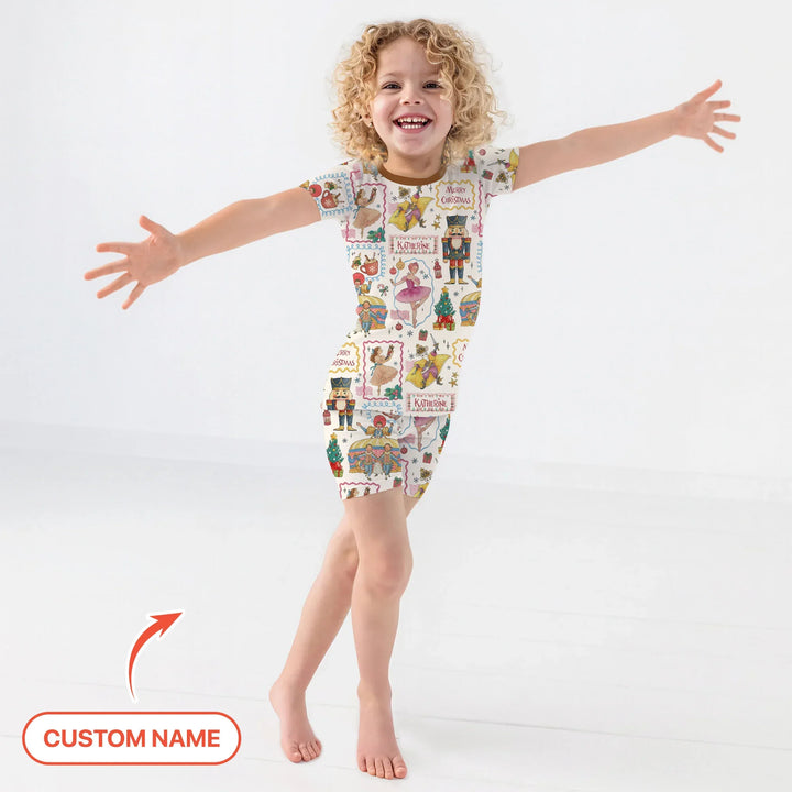 Custom Name "Magic of The Nutcracker" Merry Christmas Two Piece Short Sleeve Shorts Pajama Set