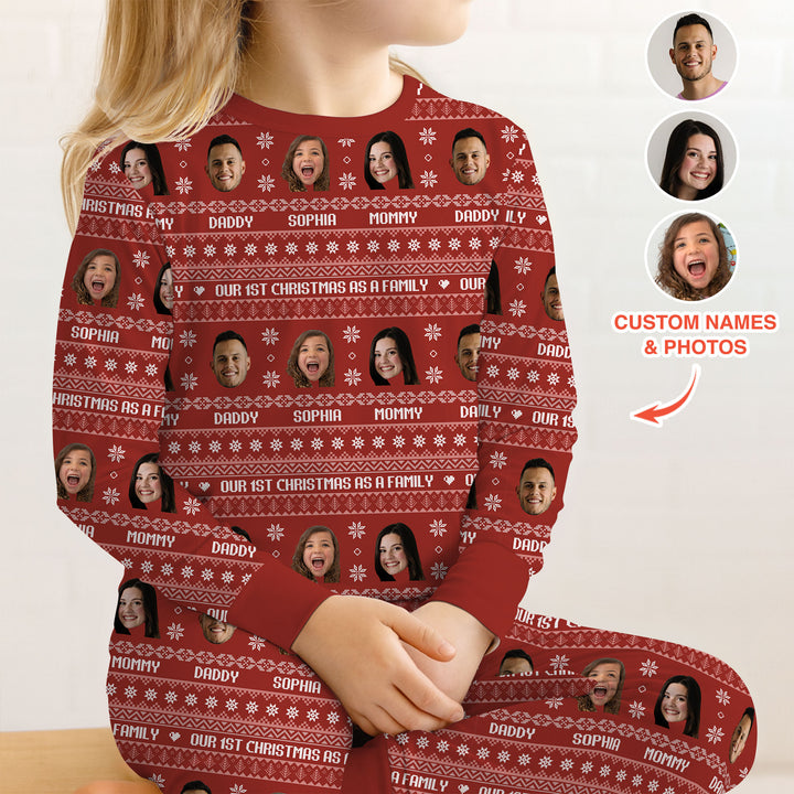 Custom Photo Our 1st Christmas as a Family Two Piece Long Sleeve Pajama Set