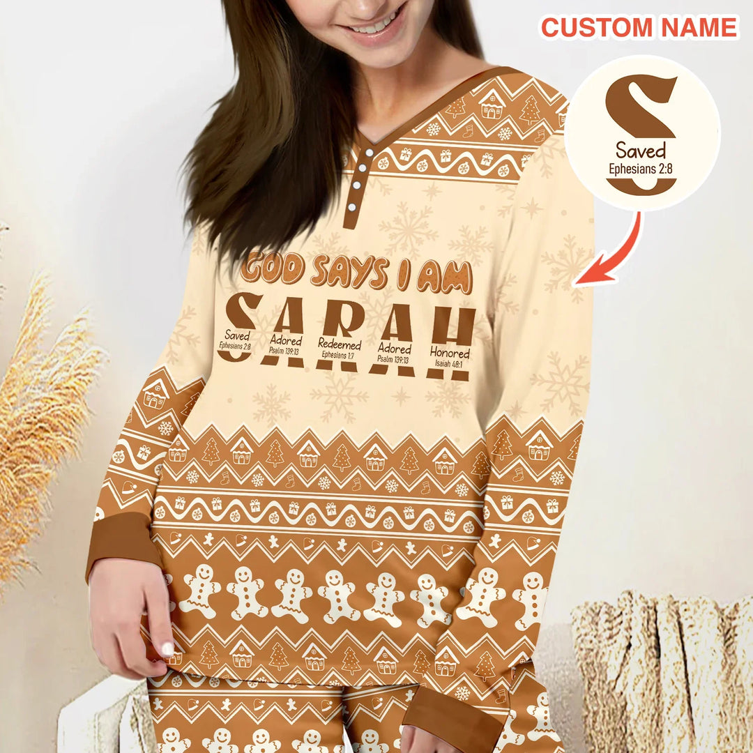 Personalized Ginger Bread God Says I Am Women Pajama Set , Personalized Ginger Bread God Says I Am Women Pajama Set - Only Shirt / S / Chocolate Brown