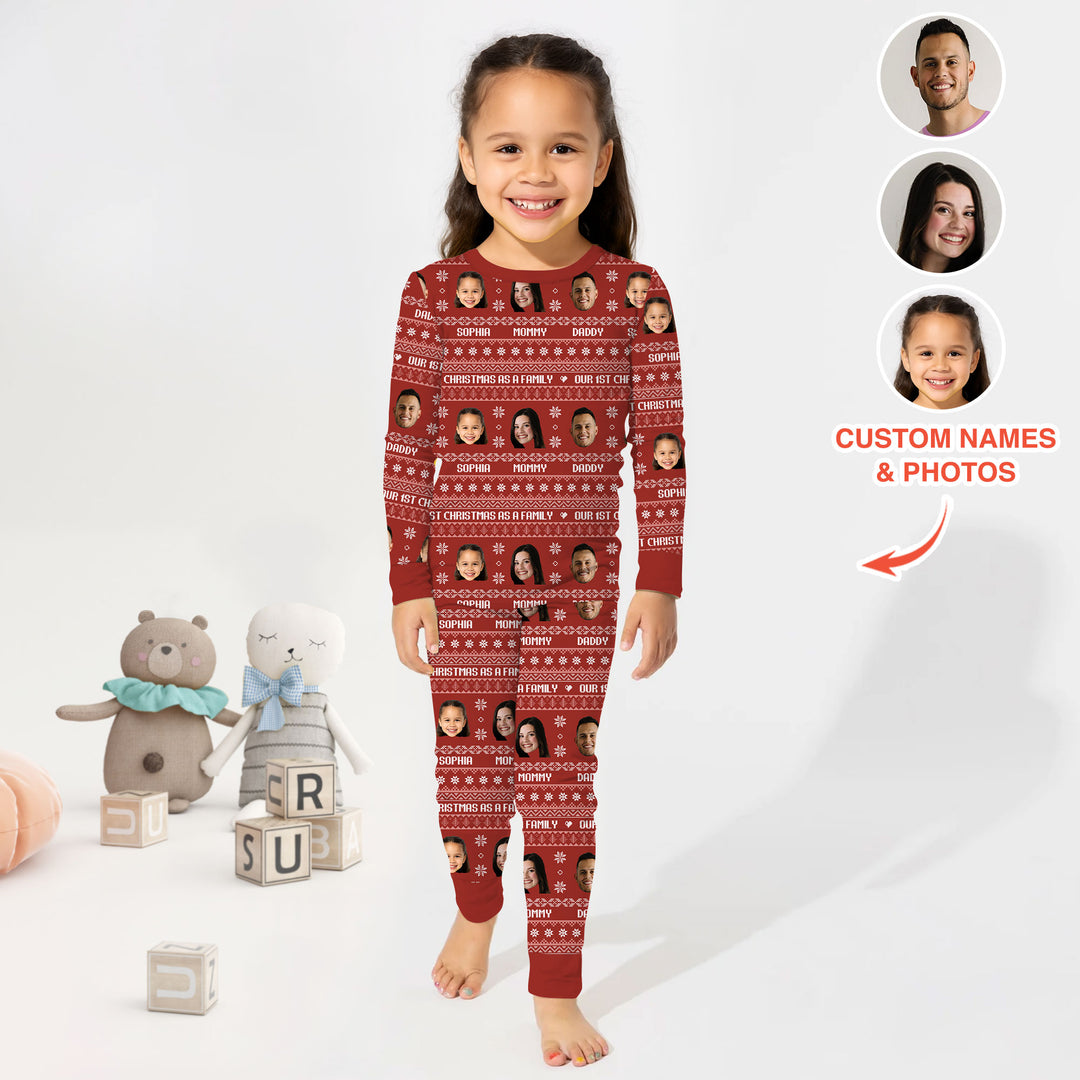 Custom Photo Our 1st Christmas as a Family Two Piece Long Sleeve Pajama Set