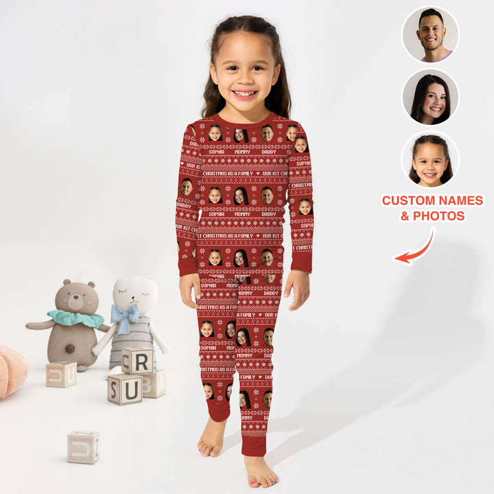 Custom Photo Our 1st Christmas as a Family Two Piece Long Sleeve Pajama Set