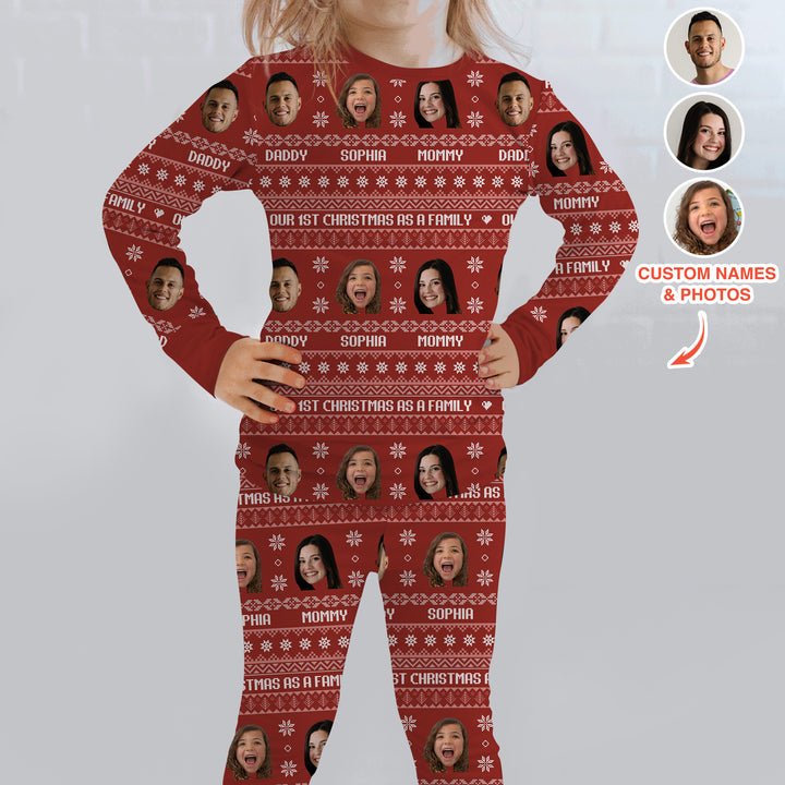 Custom Photo Our 1st Christmas as a Family Two Piece Long Sleeve Pajama Set