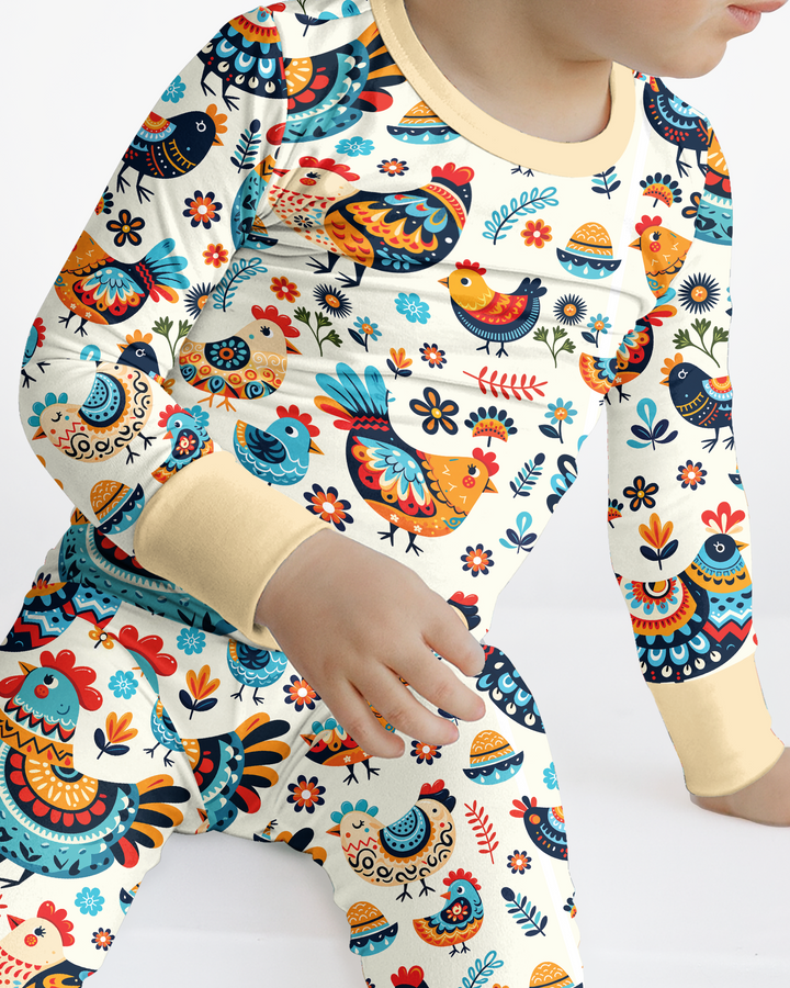 Pioneer Chickens And Roosters  Bamboo Two Piece Long Sleeve Pajama Set