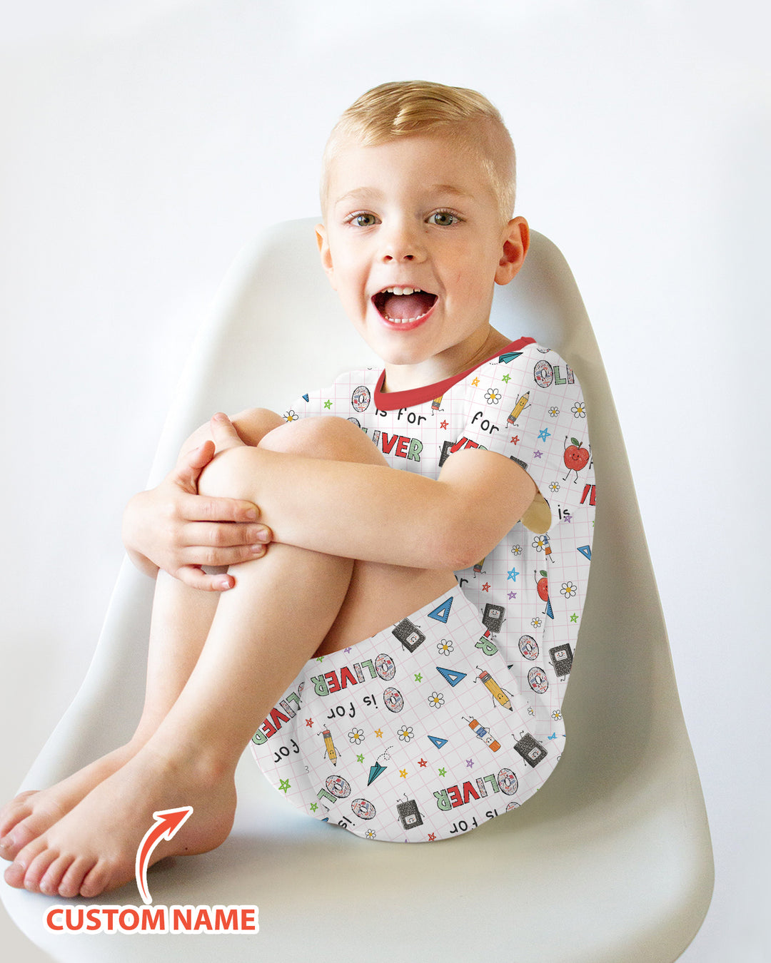 Personalized Back To School Bamboo Two Piece Short Sleeve Shorts Pajama Set