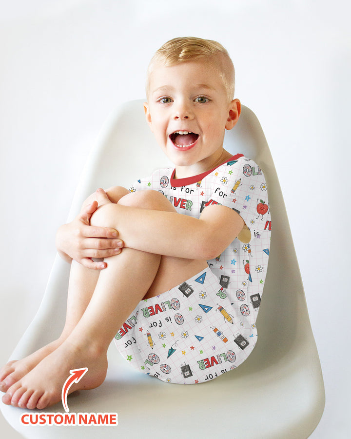 Personalized Back To School Bamboo Two Piece Short Sleeve Shorts Pajama Set