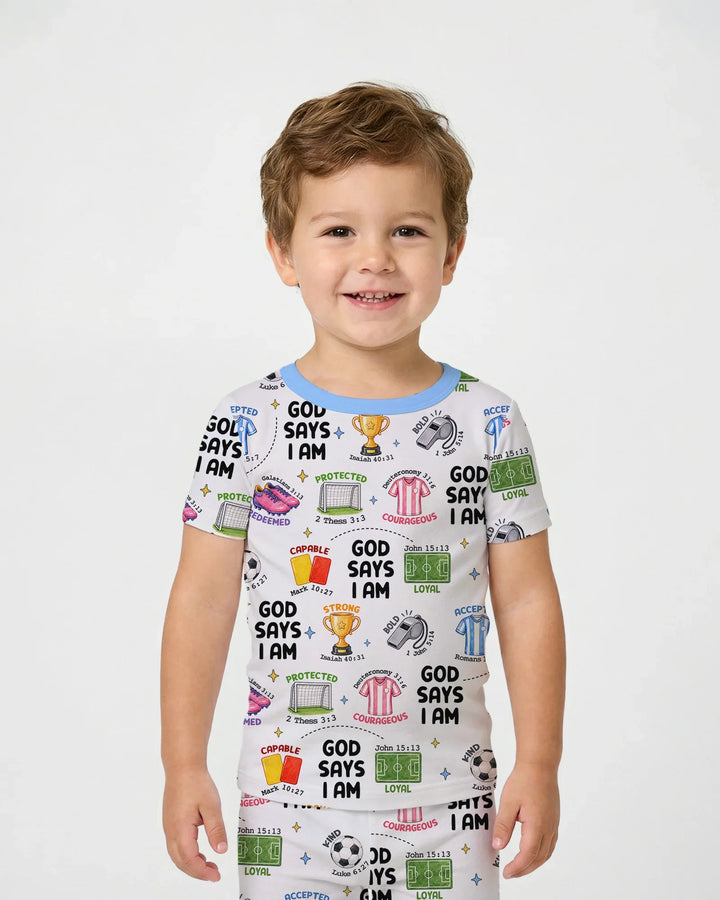 God Says I Am Soccer Bamboo Two Piece Short Sleeve Pajama Set