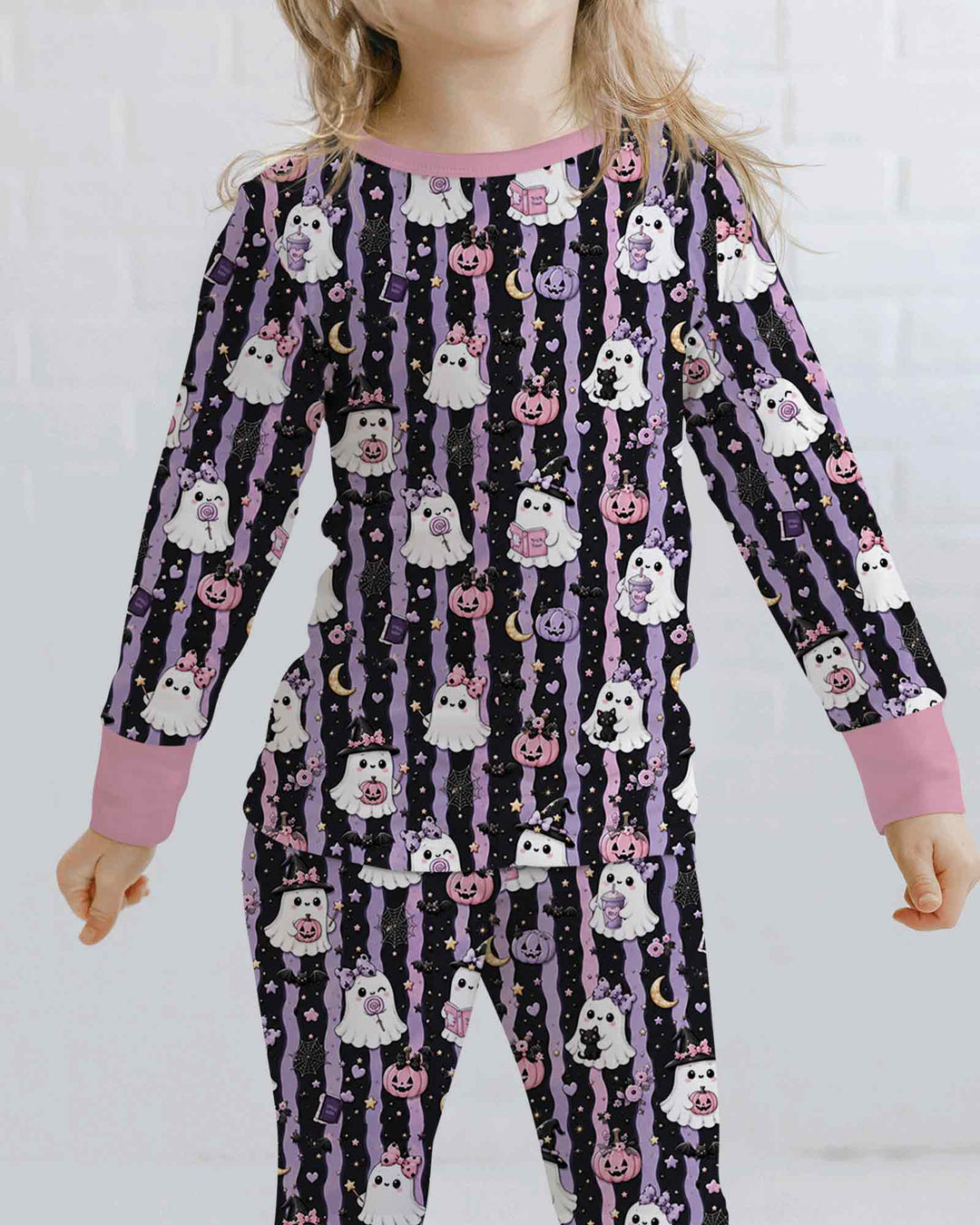 Cute Ghost Halloween Bamboo Two Piece Long Sleeve Pajama Set