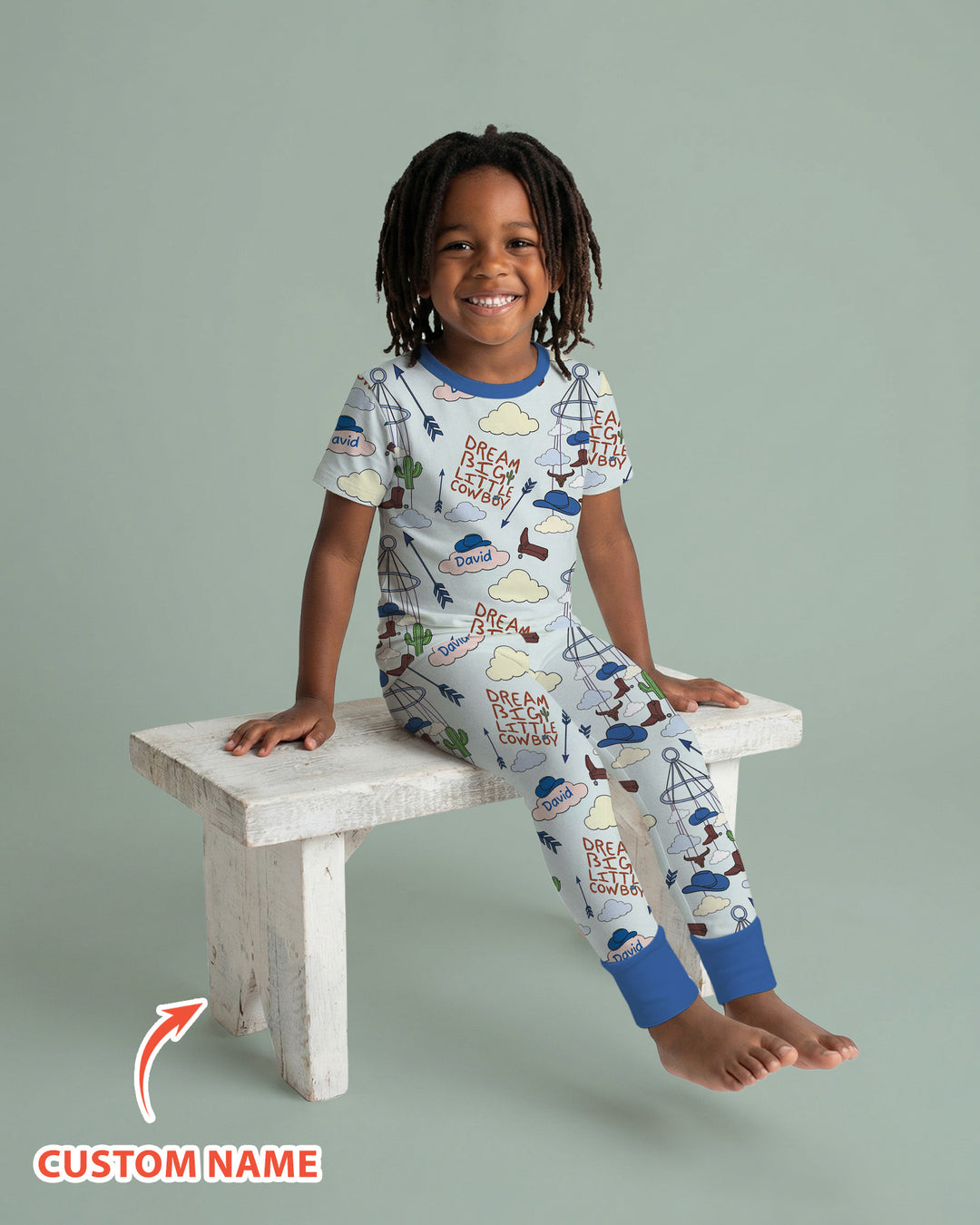 Litlle Cowboy Sis Bro Matching  Bamboo Two Piece Short Sleeve Pajama Set