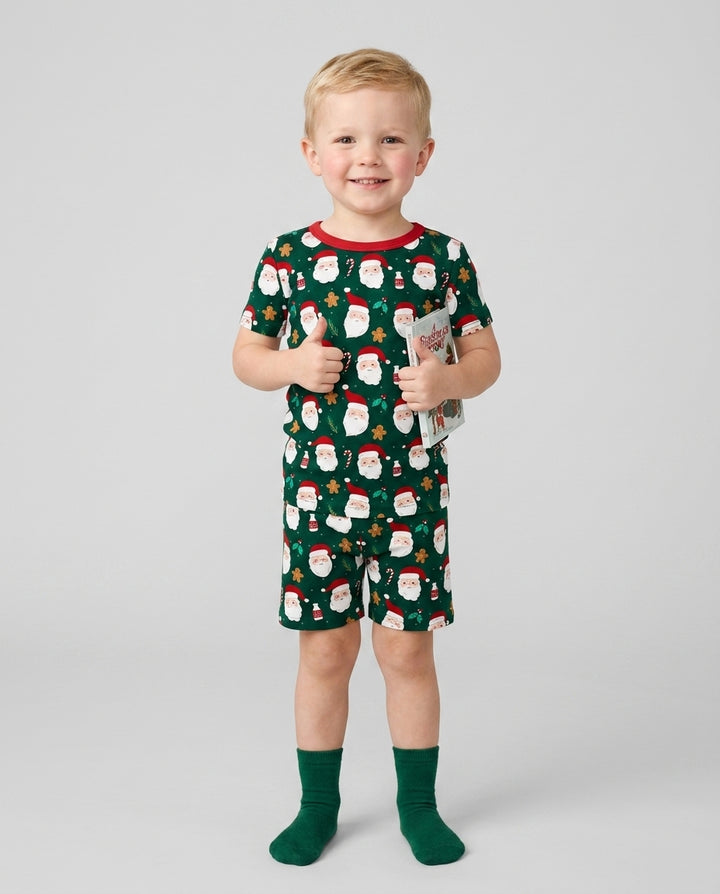 Christmas Sweet Santa Bamboo Two Piece Short Sleeve Shorts Pajama Set