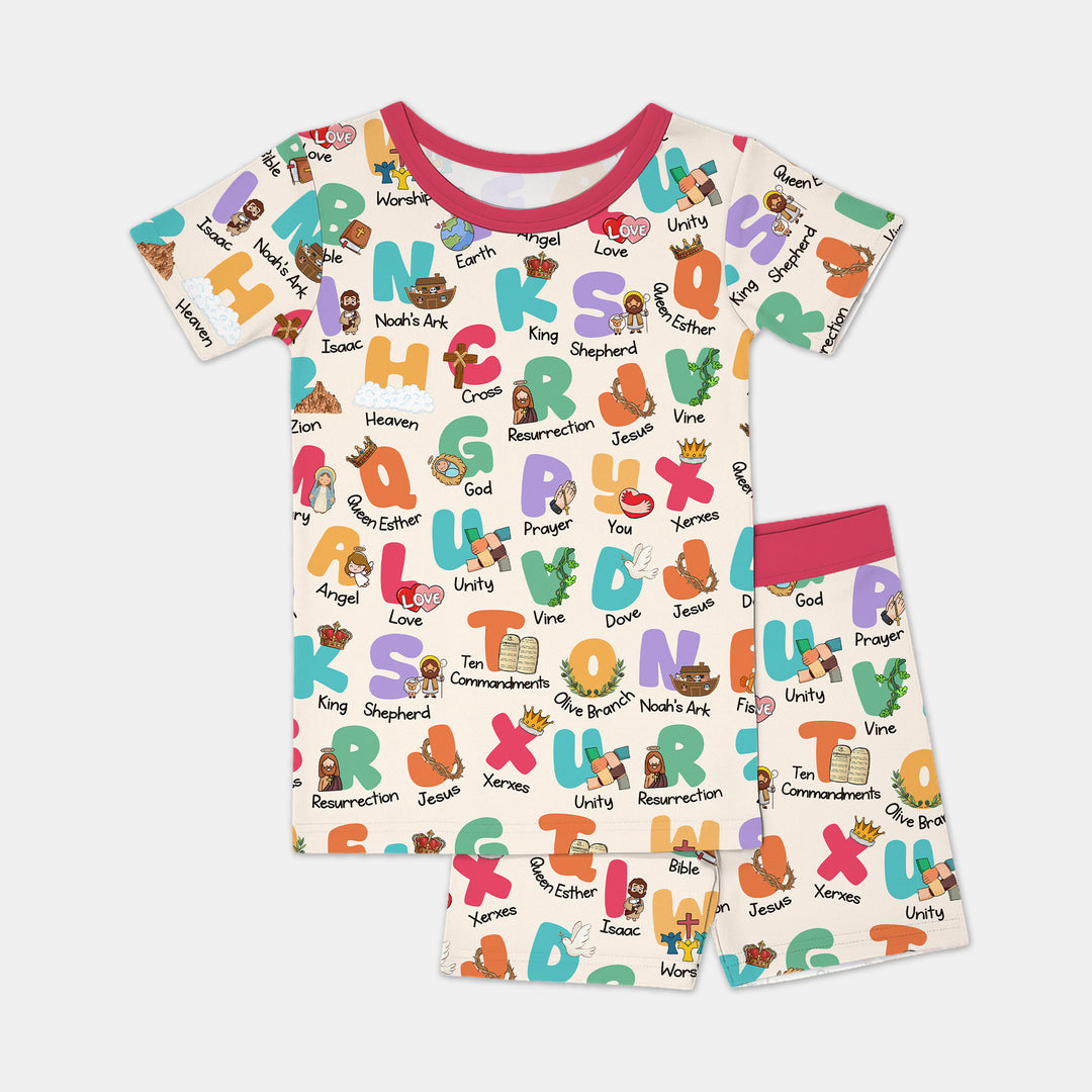 Biblical Alphabet Two Piece Short Sleeve Shorts Pajama Set
