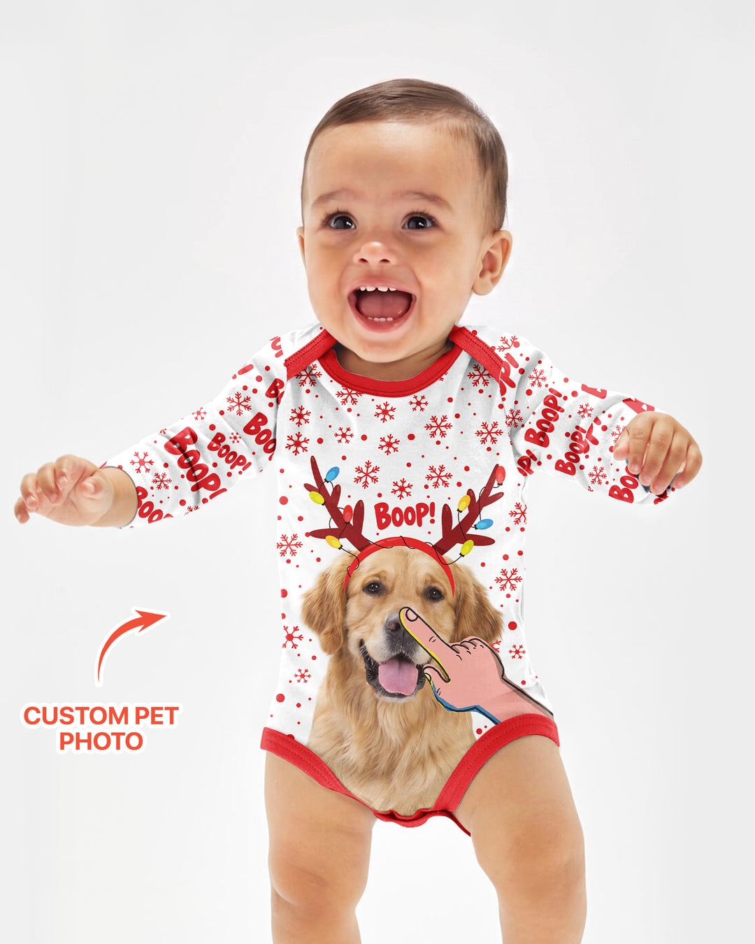 Custom Pet Photo Funny Christmas Boop Bamboo Bodysuit