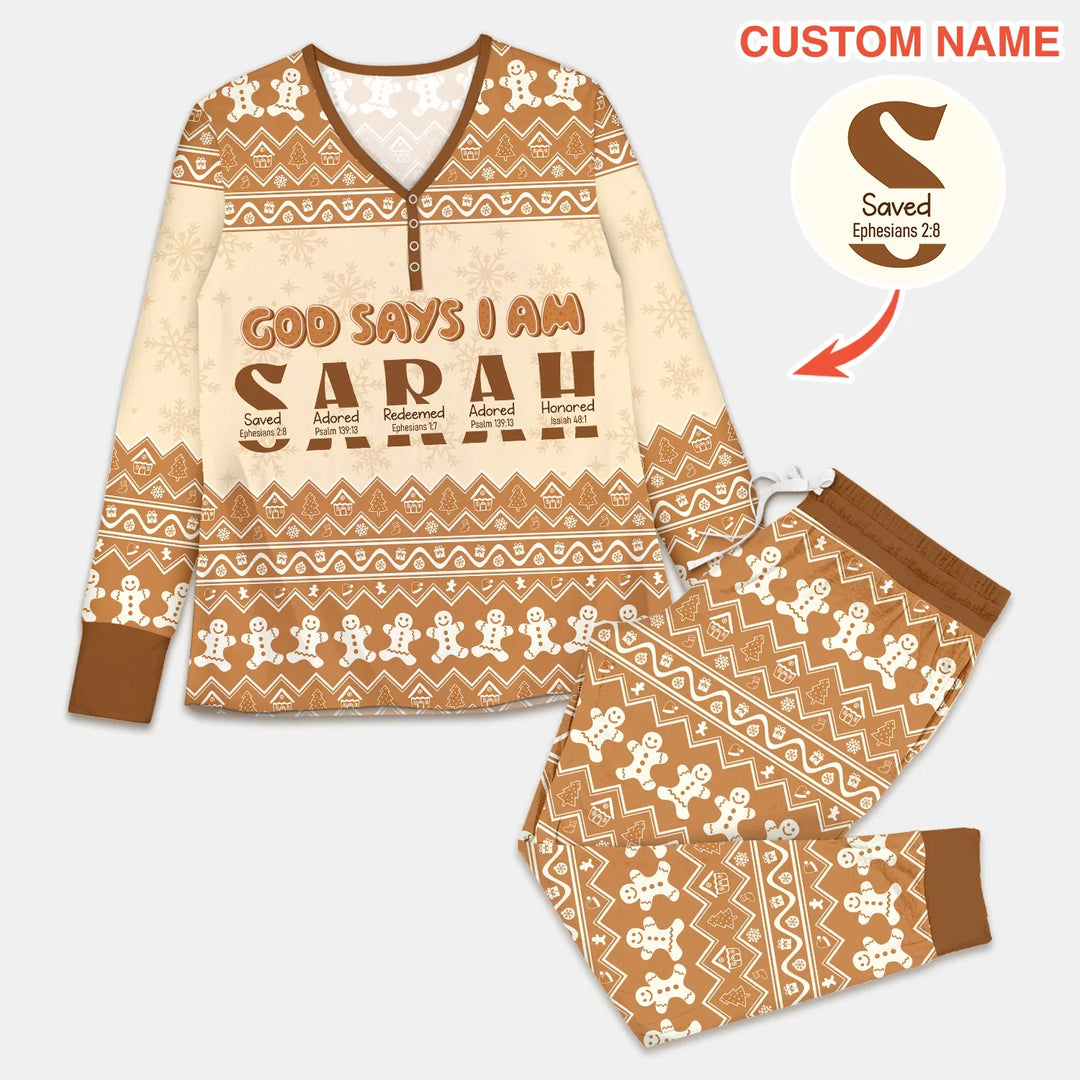 Personalized Ginger Bread God Says I Am Women Pajama Set , Personalized Ginger Bread God Says I Am Women Pajama Set - Only Shirt / S / Chocolate Brown