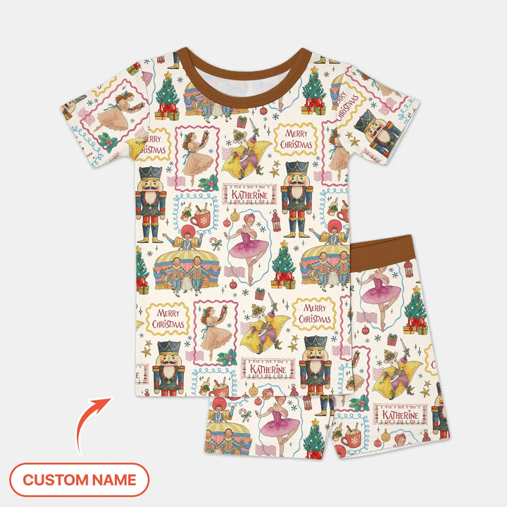 Custom Name "Magic of The Nutcracker" Merry Christmas Two Piece Short Sleeve Shorts Pajama Set