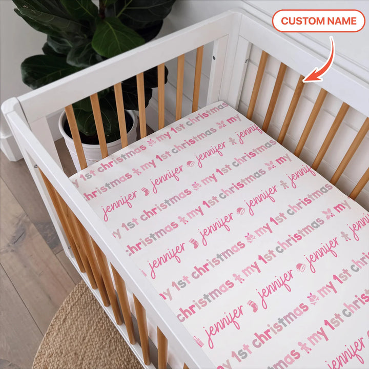 Custom Name My First Christmas Color Mood Fitted Crib Sheet