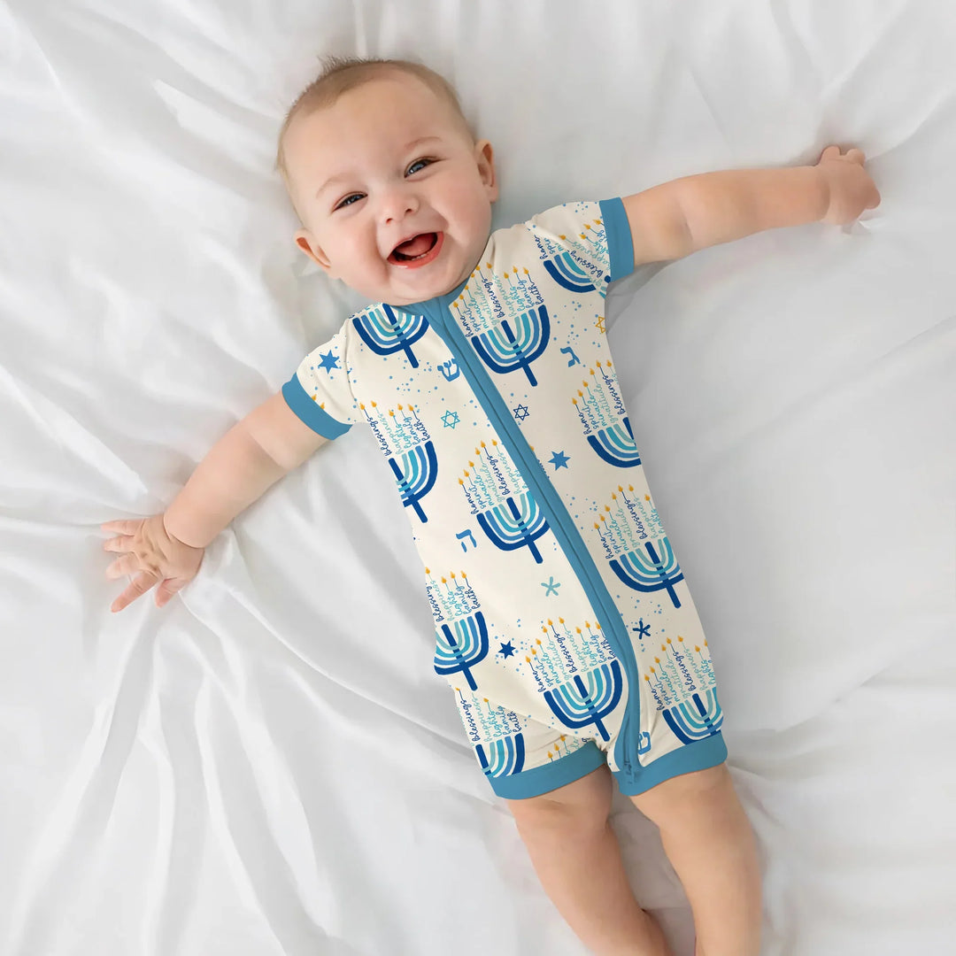 Hannukkah Menorah Family Matching Shorty Zippy , Hannukkah Menorah Family Matching Shorty Zippy - 0-3M / Girl