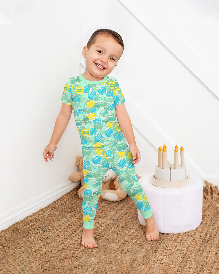 Tennis Candy Family Matching Bamboo Two Piece Short Sleeve Pajama Set