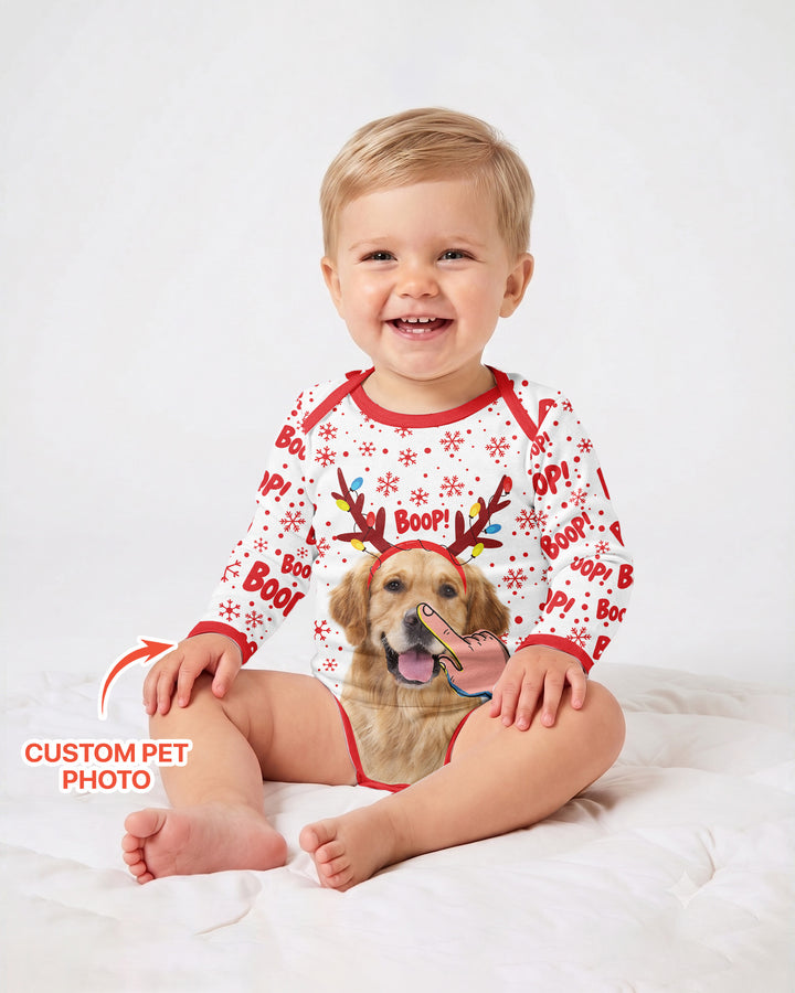 Custom Pet Photo Funny Christmas Boop Bamboo Bodysuit