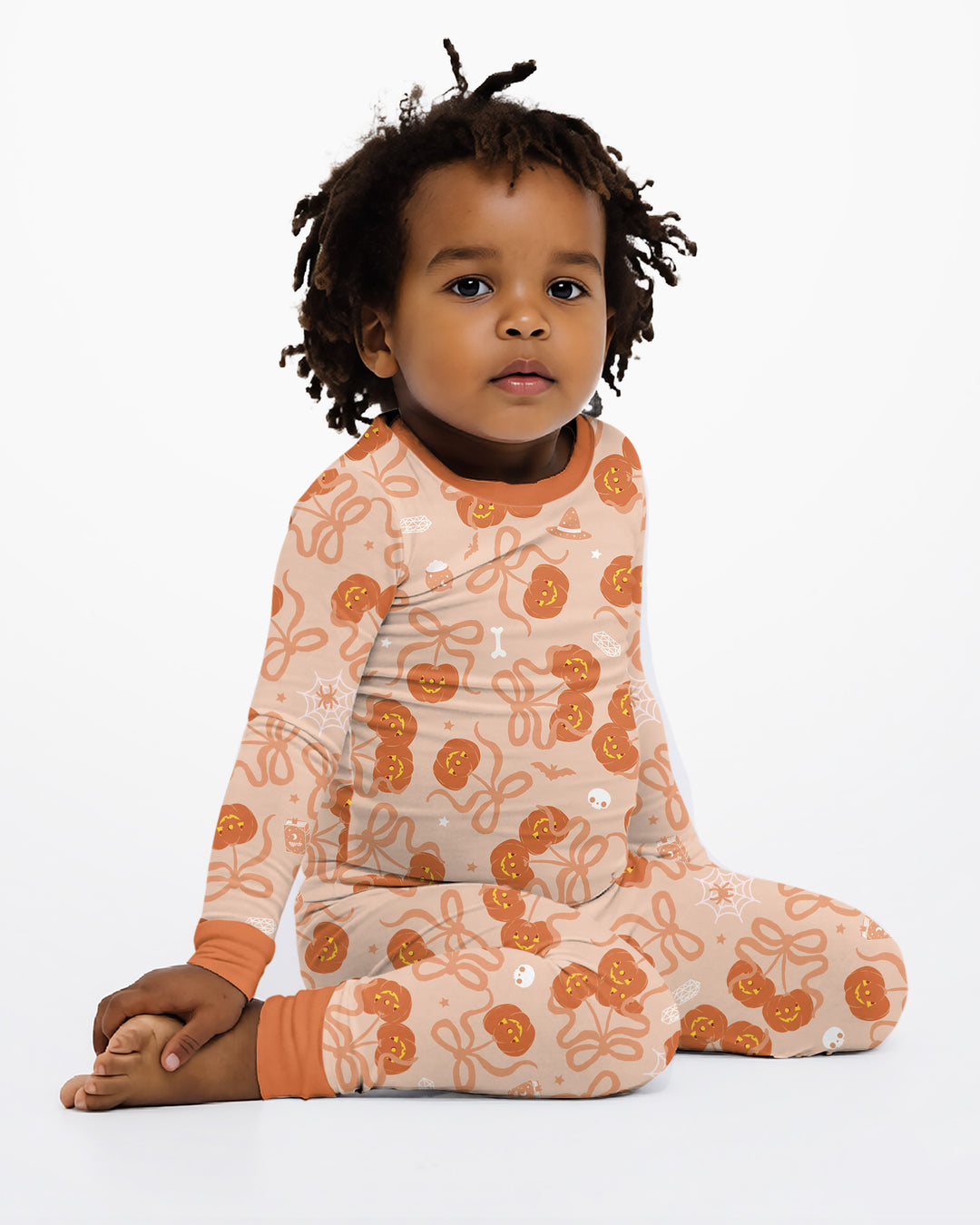 Jack-o'-lantern Coquette Bow Matching Bamboo Two Piece Long Sleeve Pajama Set